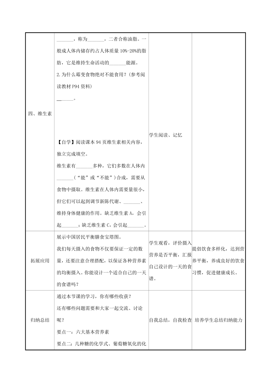 版九年级化学下册第十二单元化学与生活12.1人类重要的营养物质教案（新版）新人教版（新版）新人教版初中九年级下册化学教案.doc