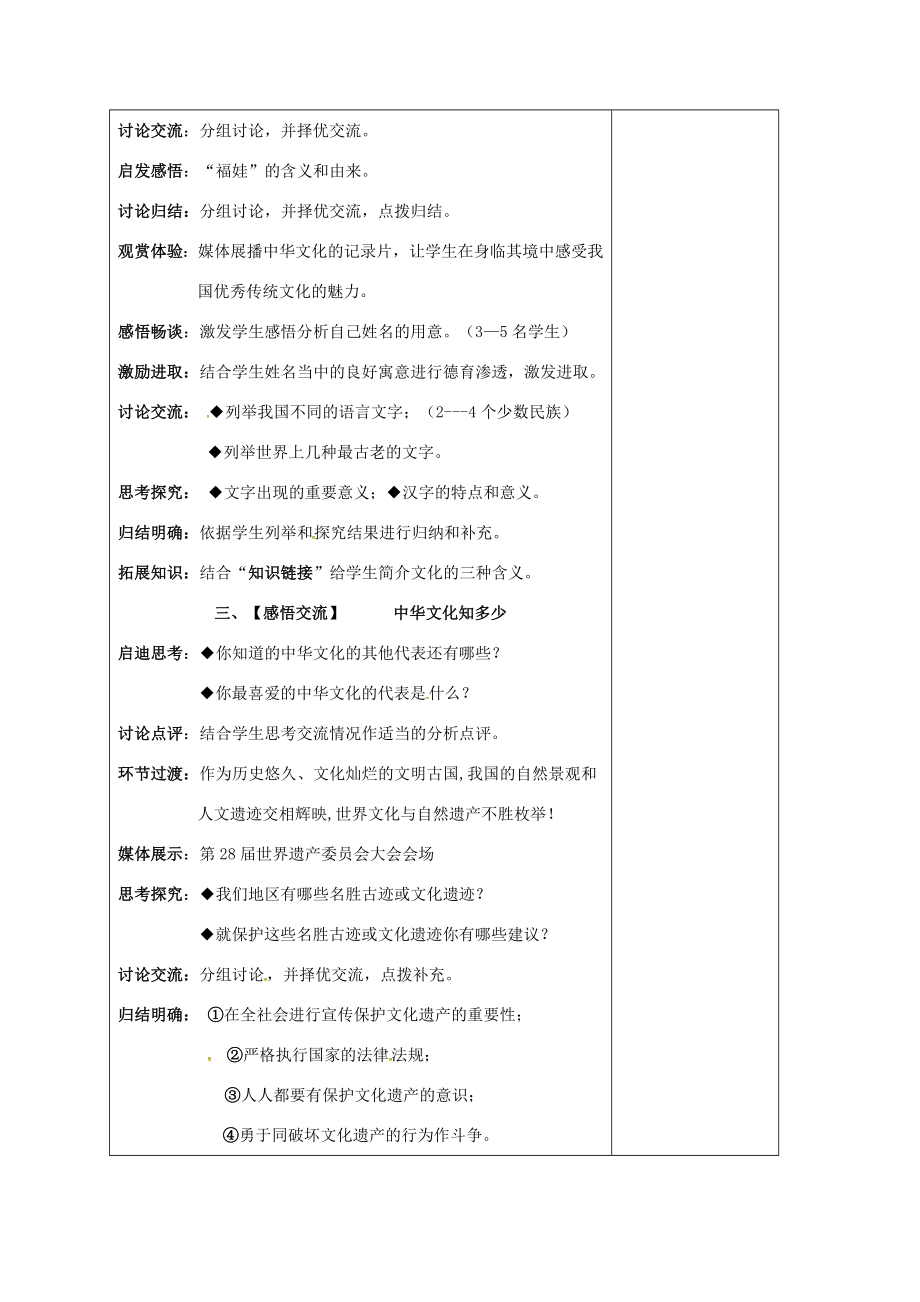 江苏省盐城市九年级政治全册第一单元亲近社会第2课融入民族文化第1框中华文化博大精深教案苏教版苏教版初中九年级全册政治教案.doc