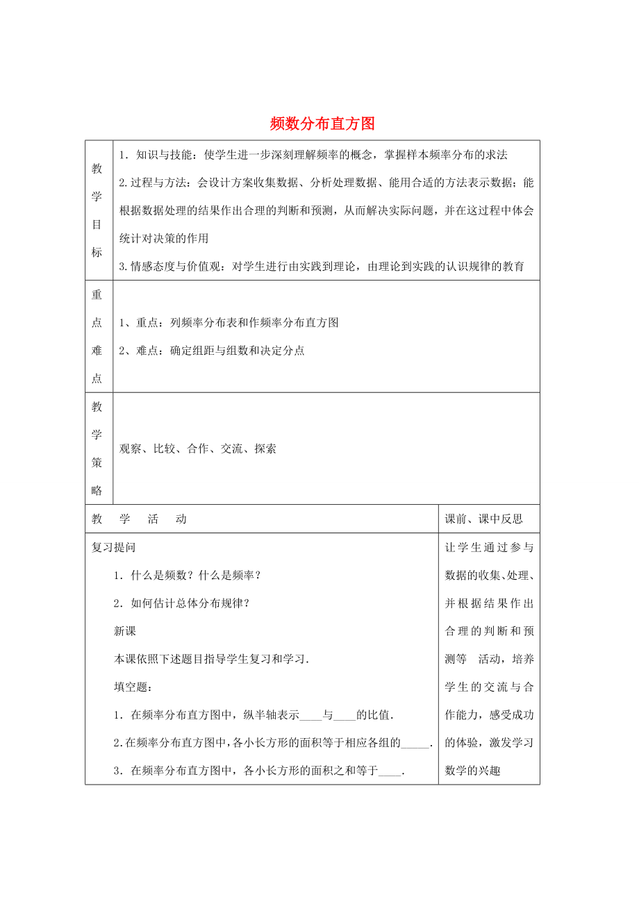 畅优新课堂八年级数学下册第5章数据的频数分布5.2频数分布直方图（第2课时）教案（新版）湘教版（新版）湘教版初中八年级下册数学教案.doc