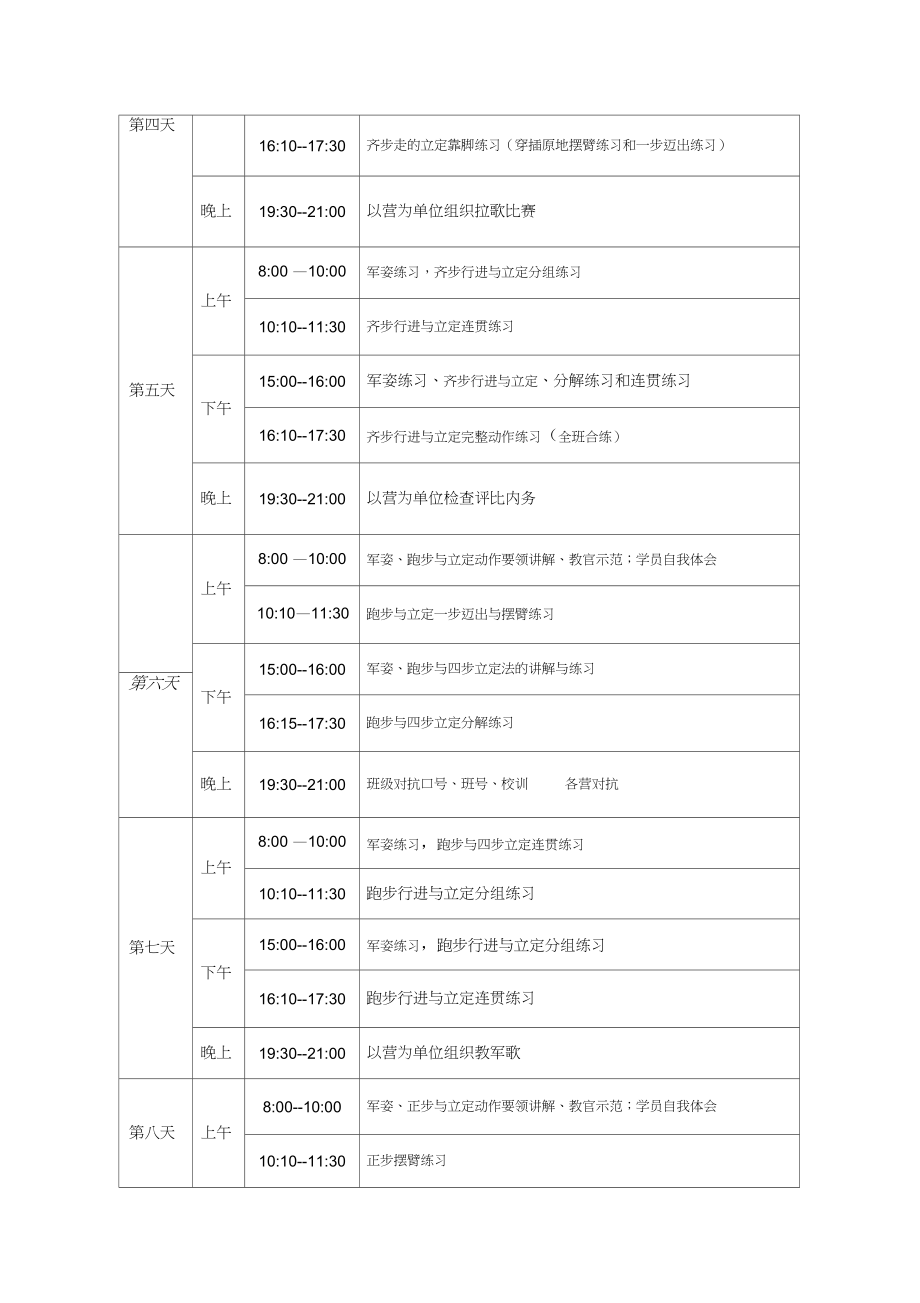 14天军训训练计划精编版.doc