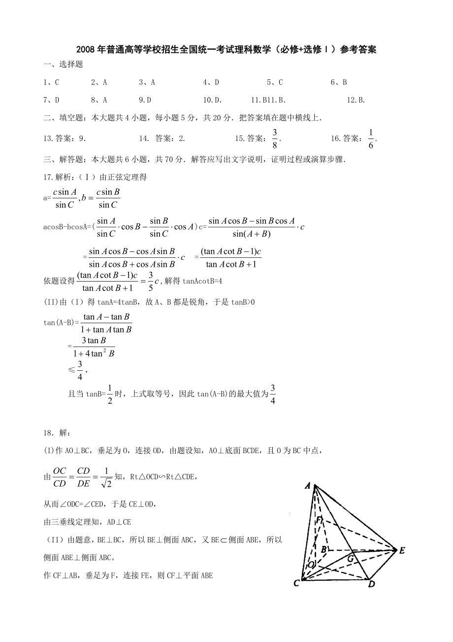 2008年全国高考理科数学试题及答案全国卷1.doc