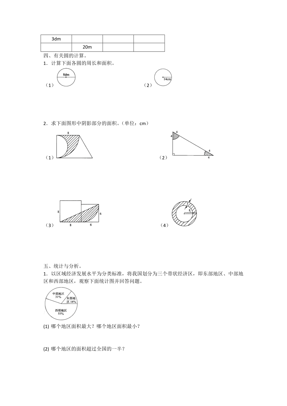 人教版数学六年级上册图形与统计过关检测密卷附答案.doc