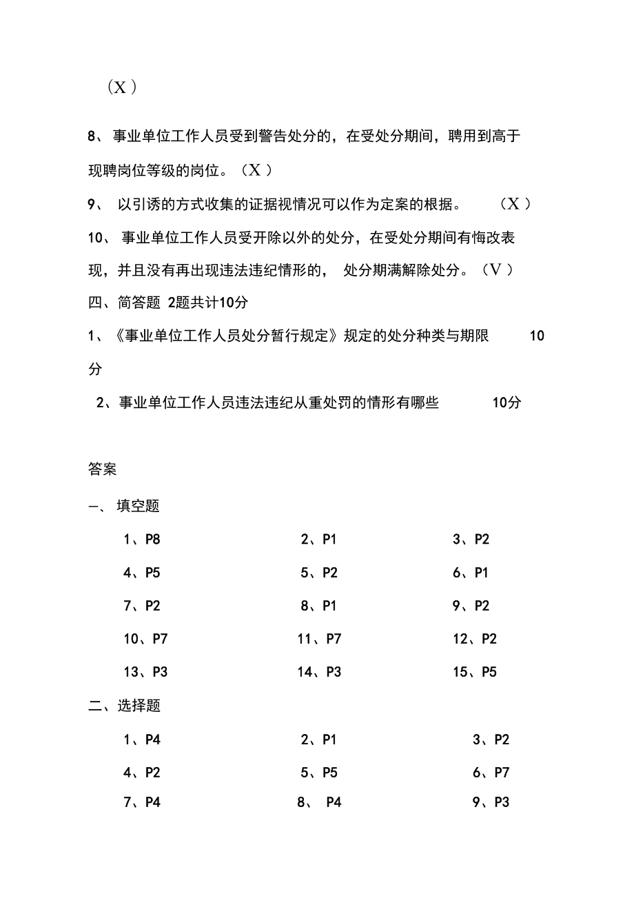 事业单位工作人员处分暂行规定试题.doc