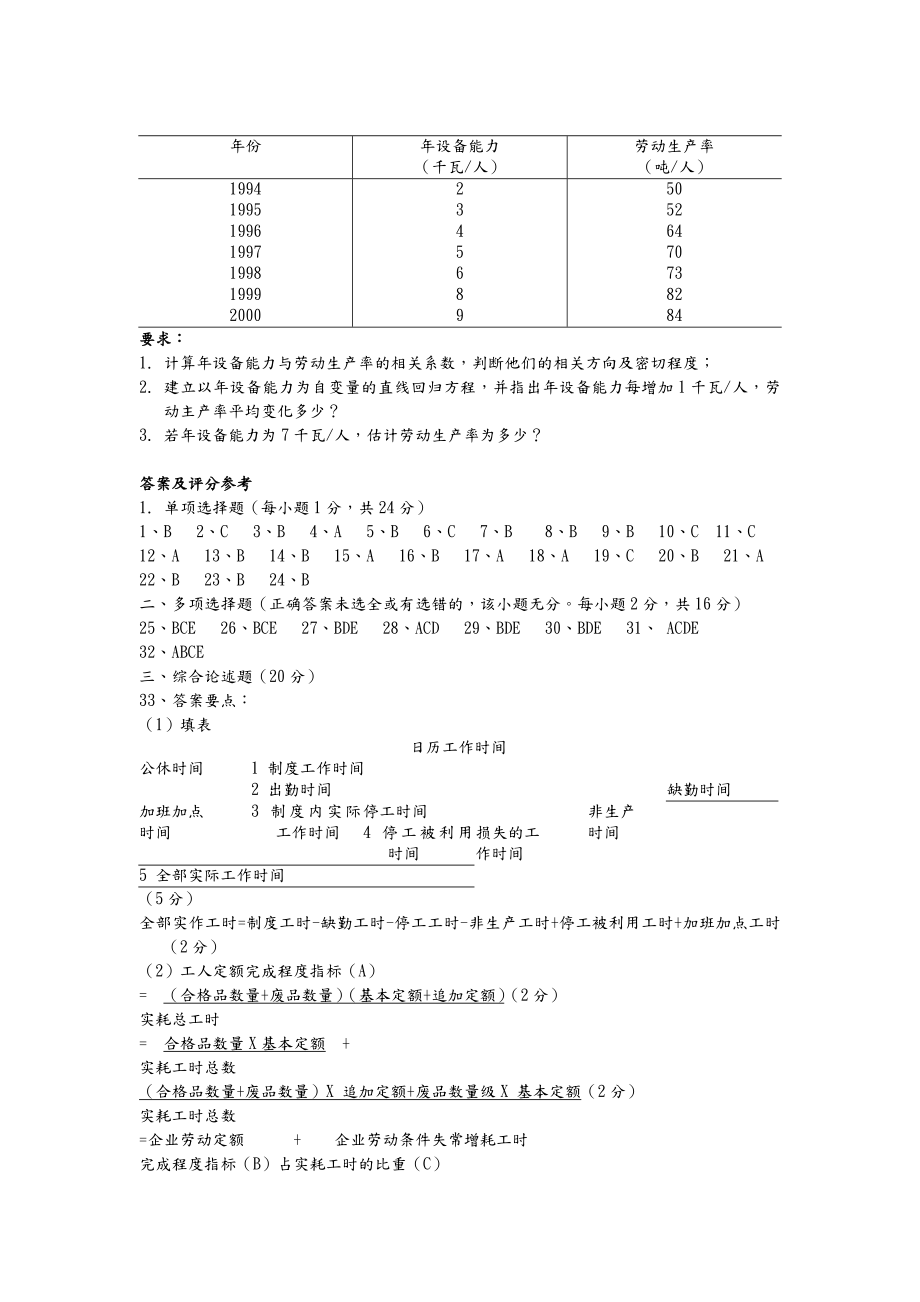 人力资源统计学_历年试题1.doc