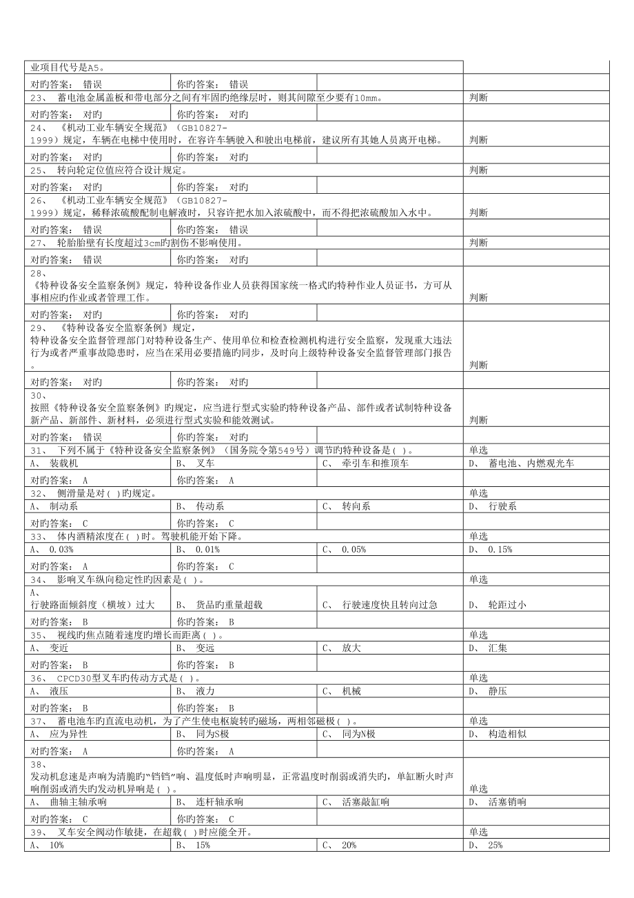 2022年厂内叉车理论考试试题.doc