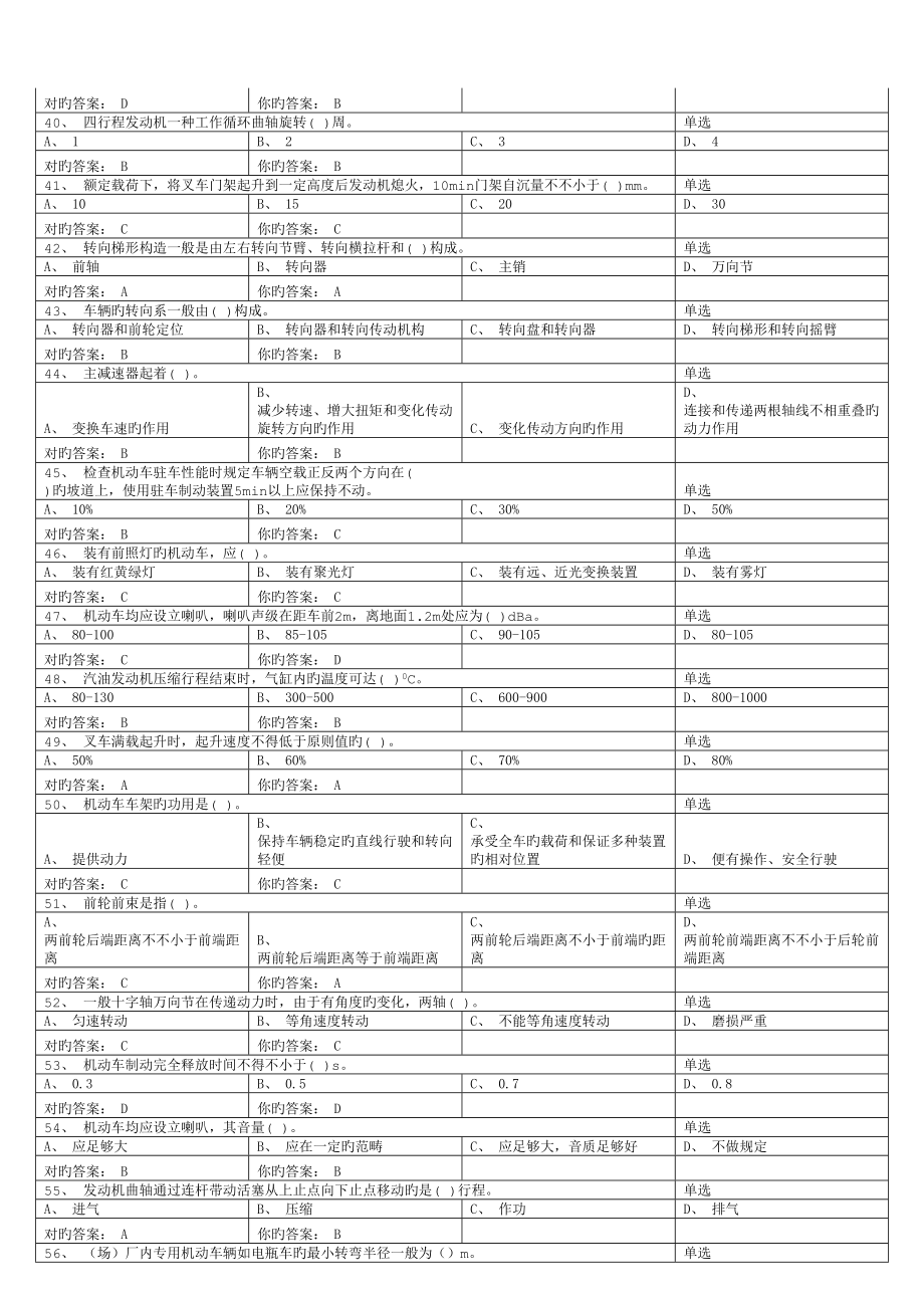 2022年厂内叉车理论考试试题.doc