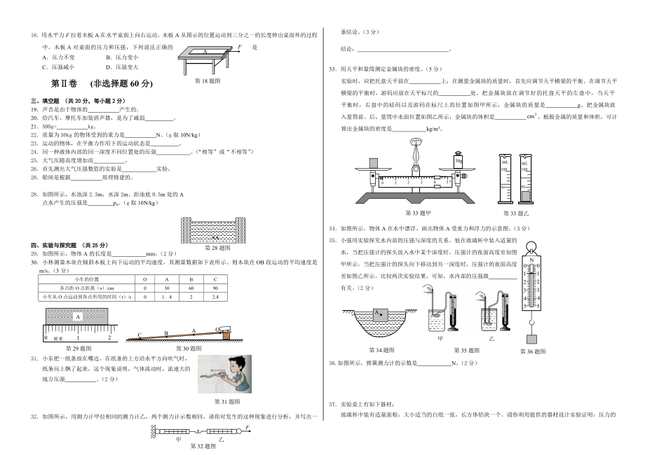 八升九物理入学测试(5份).doc