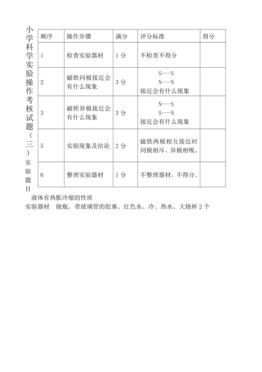 小学科学实验操作考核试题.doc