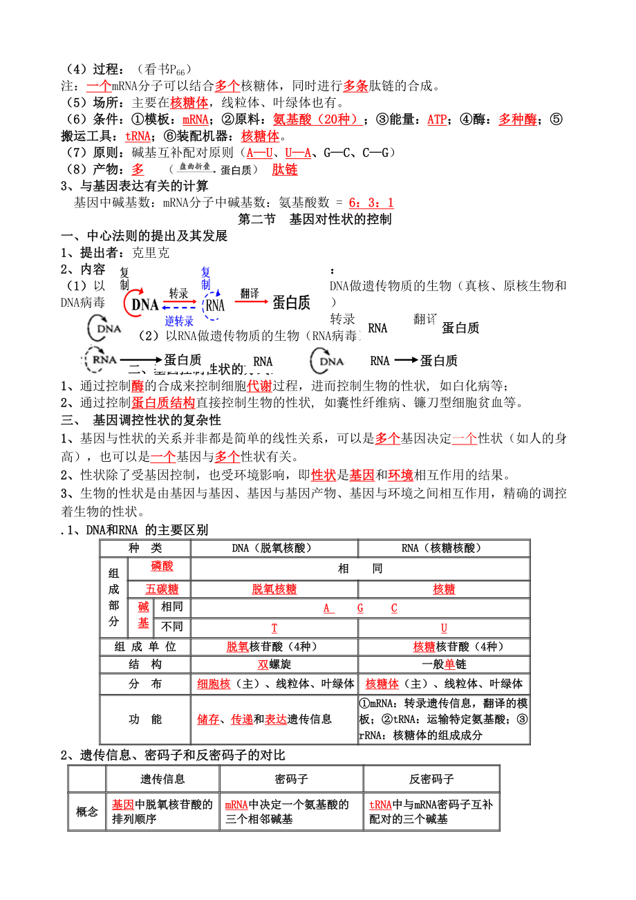 基因的表达知识点.doc