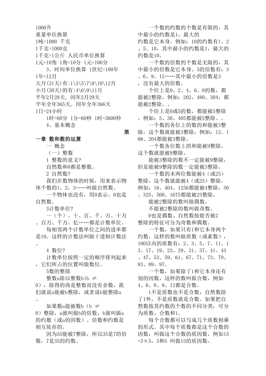 小学六年级数学总复习知识点归纳.doc