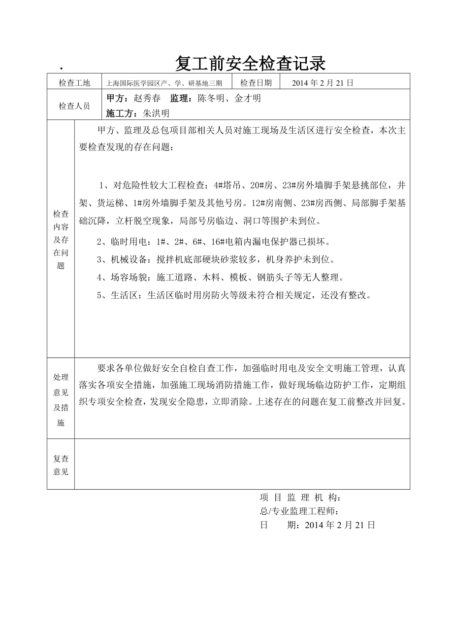 复工前安全检查记录2页文档资料.doc