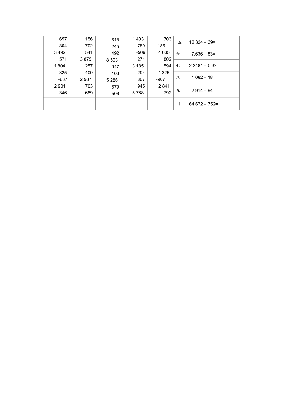 5全国珠算技术等级鉴定普通五级试题.doc