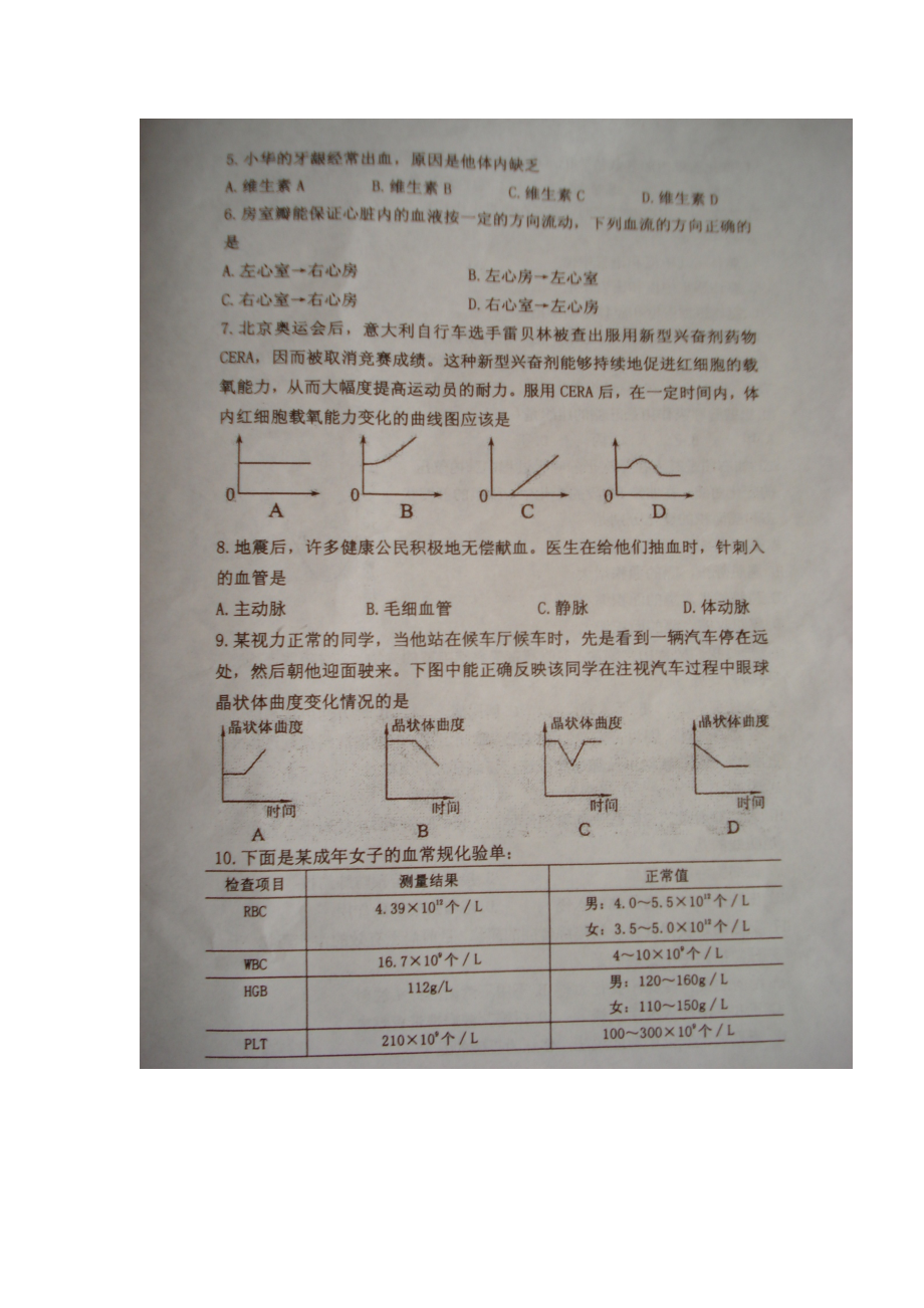 东营市第二学期七年级生物期末试题.doc