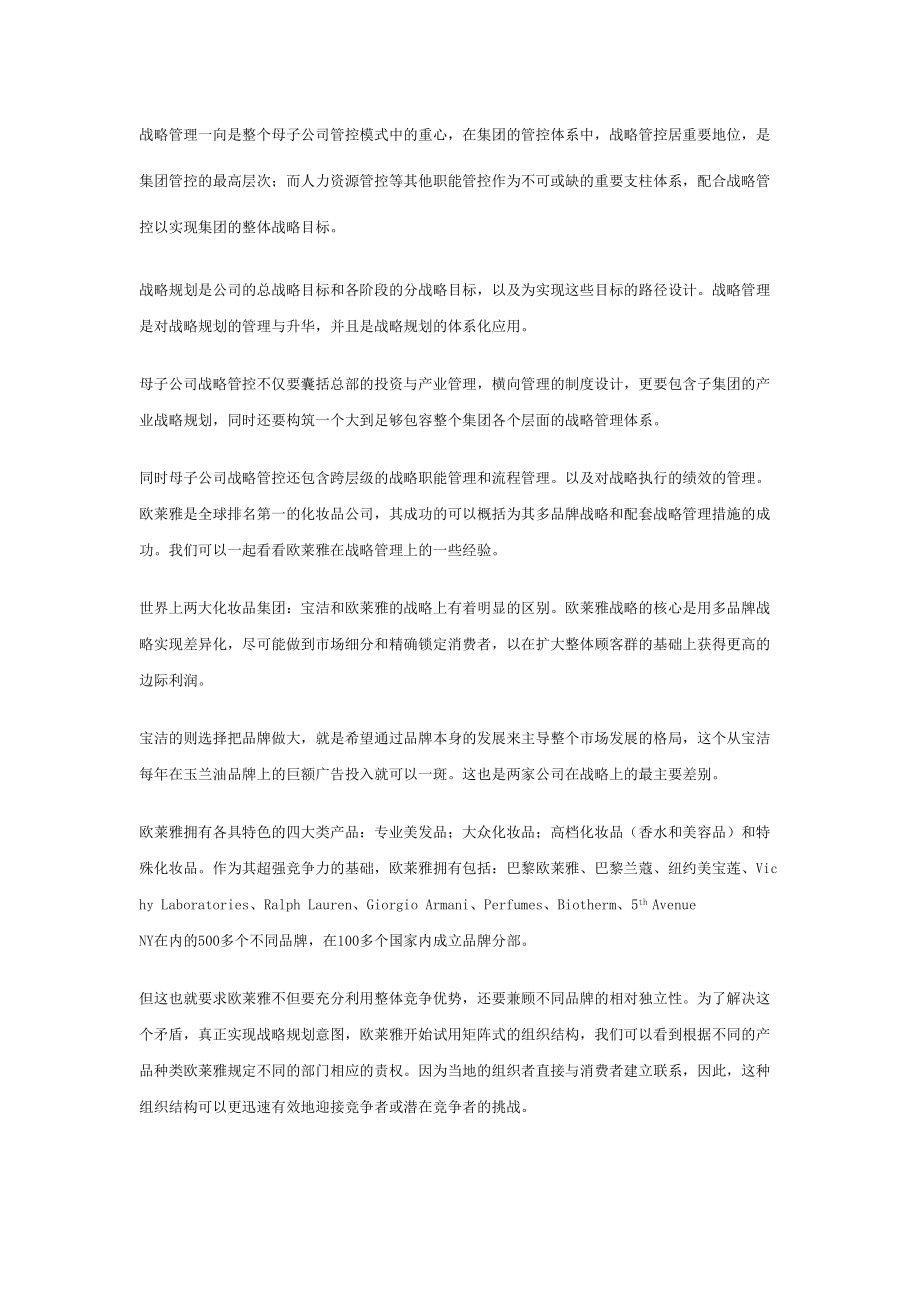 母子公司管控的战略方案管理体系.doc