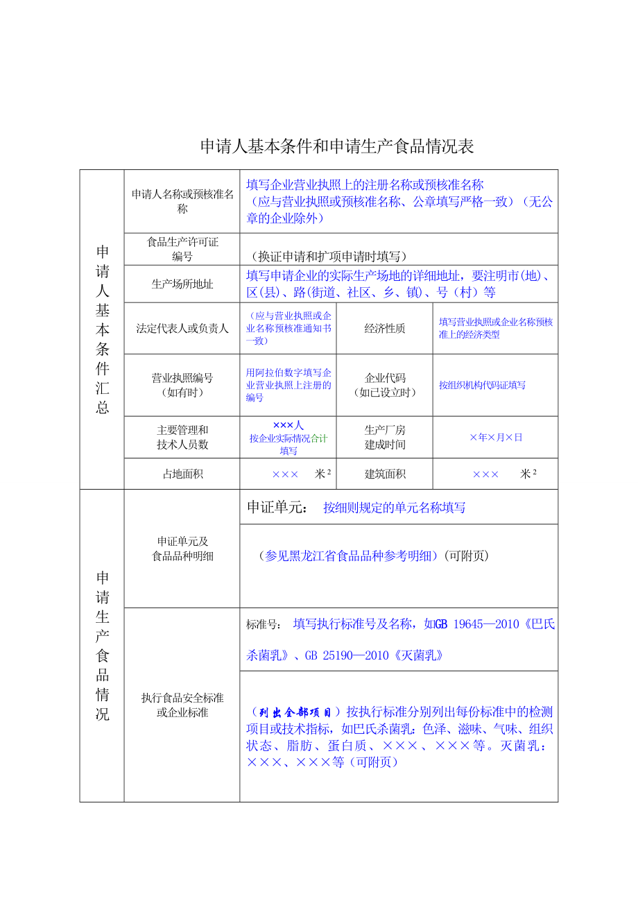 食品生产许可申请书填写模板.doc