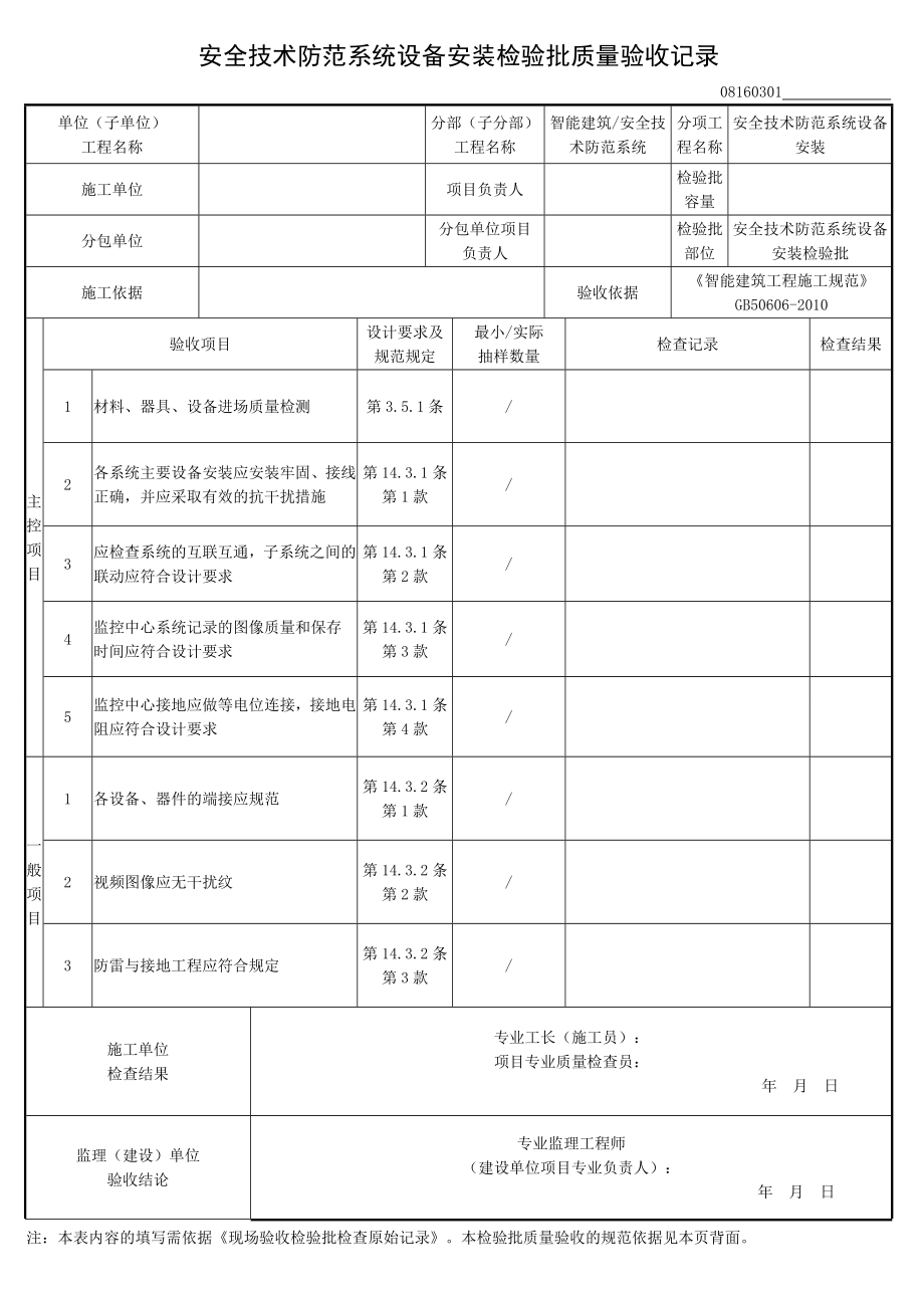 安全技术防范系统设备安装检验批.doc