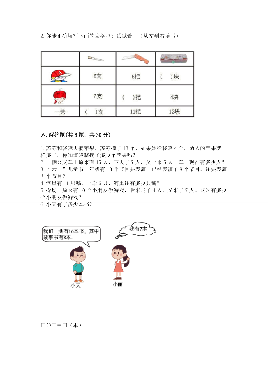 2023人教版一年级下册数学期中测试卷下载.doc