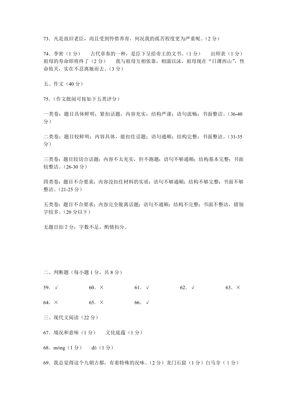 河南省2009年对口升学语文高考试题、答案.doc