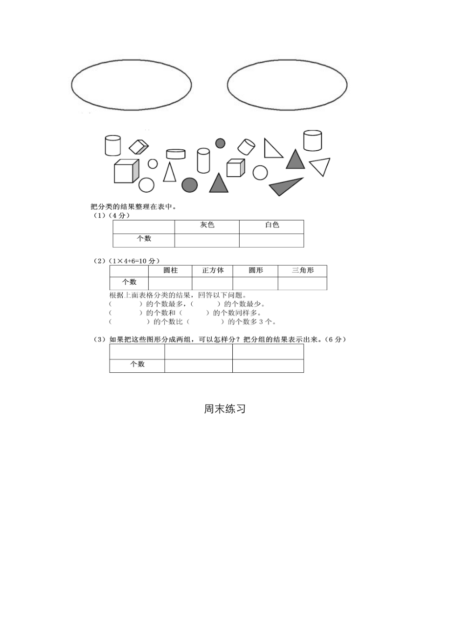 一年级数学(下册)分类与整理复习试题.doc