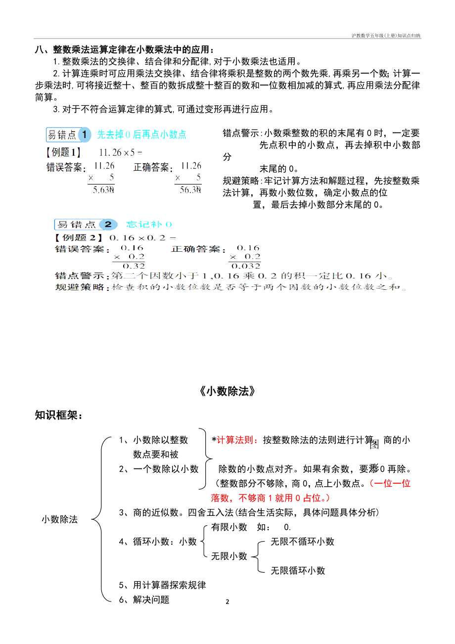 沪教数学五年级(上册)知识点归纳.doc