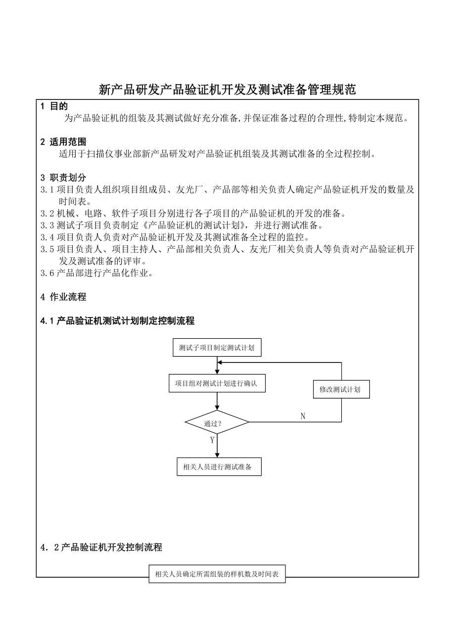 新产品研发产品验证机开发及测试准备管理规范.doc