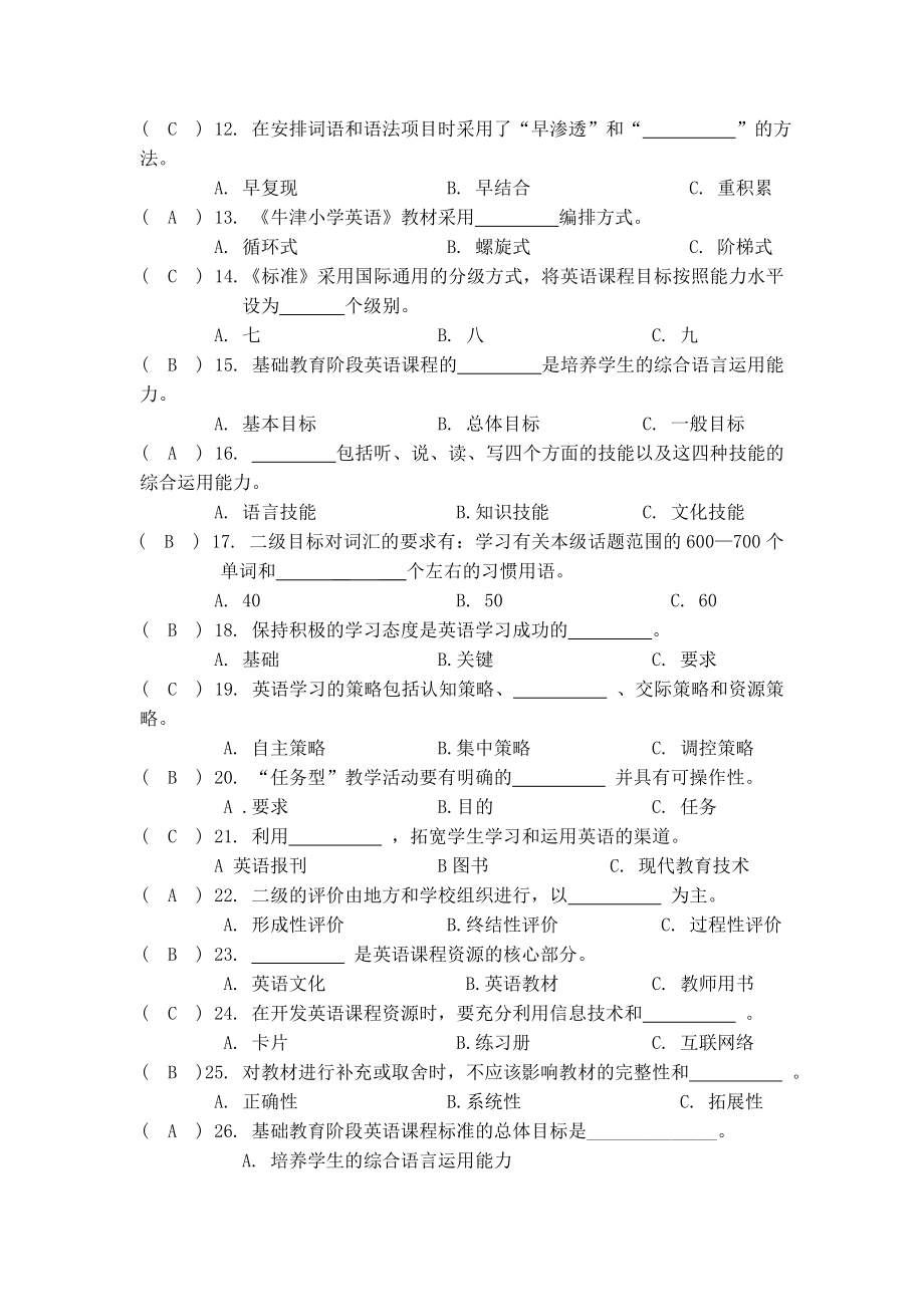 小学英语教学素养大赛题库.doc