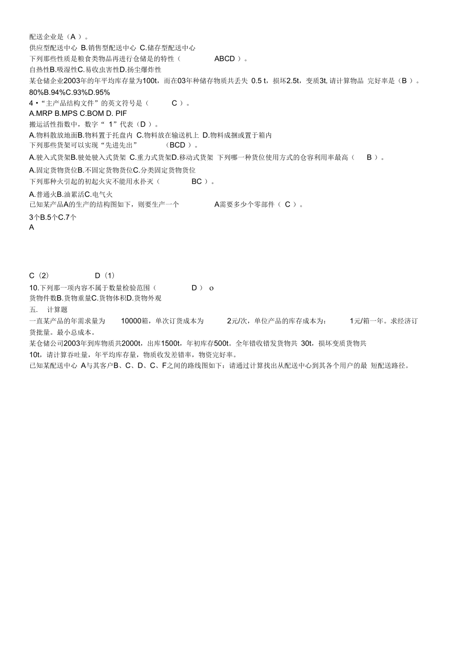 仓储与配送管理测试题.doc