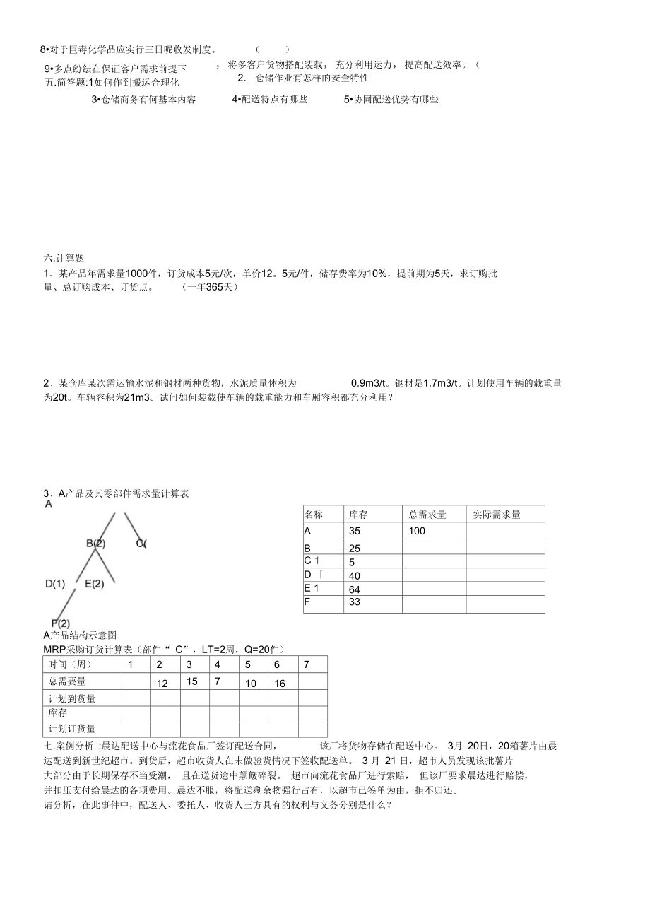 仓储与配送管理测试题.doc