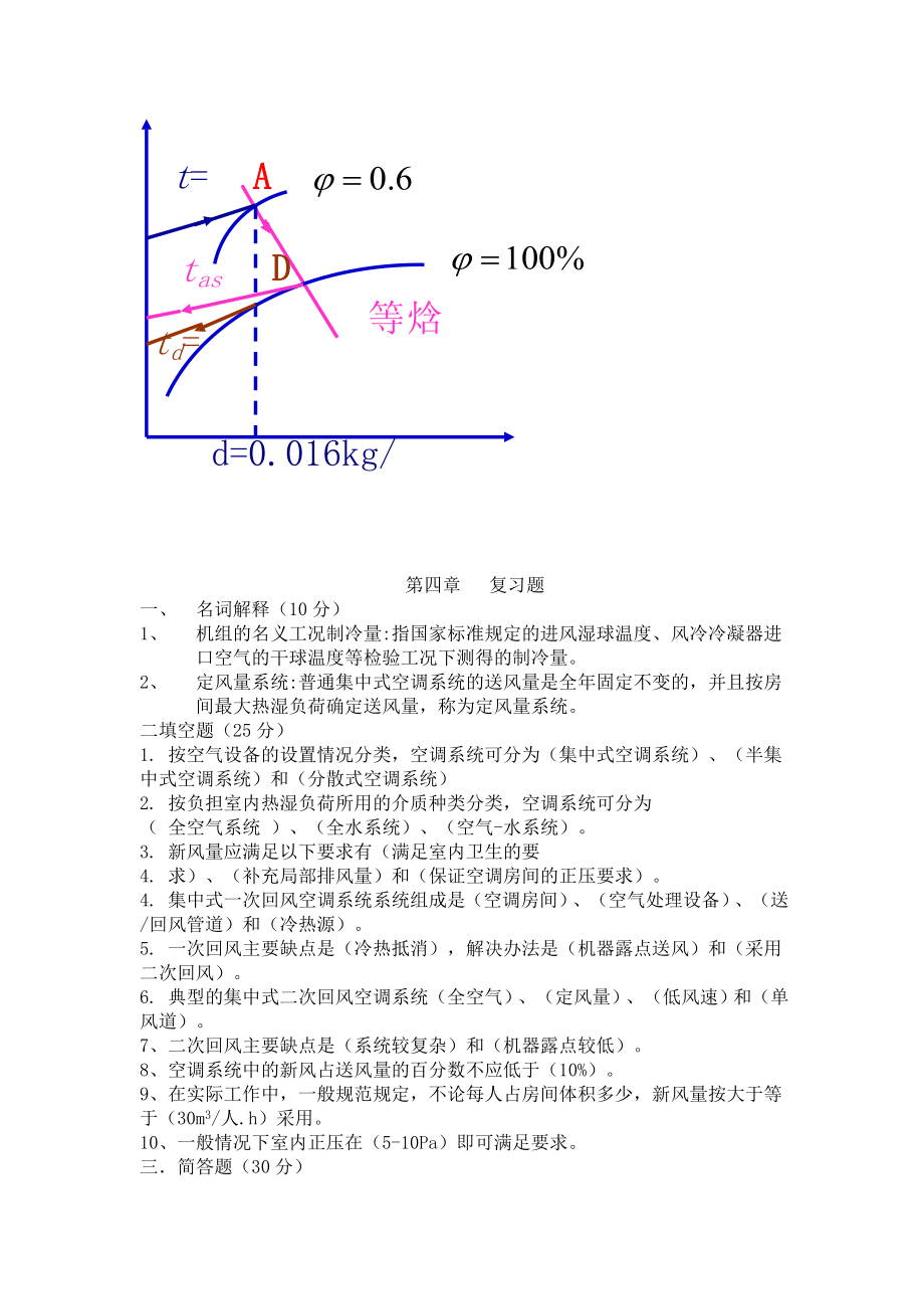 全空气调节知识点习题以及思考题.doc