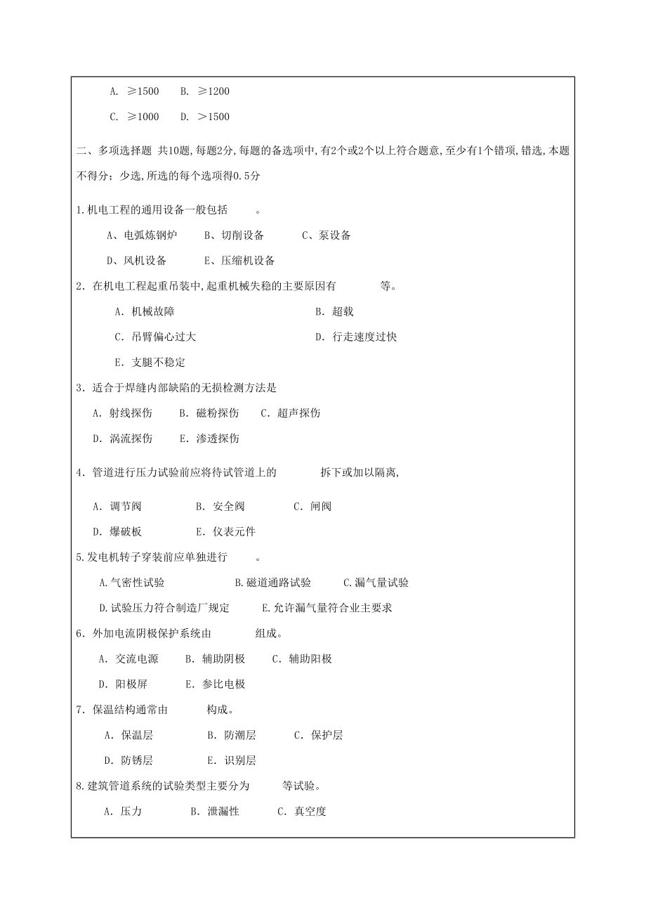 一级建造师机电工程管理与实务模考.doc