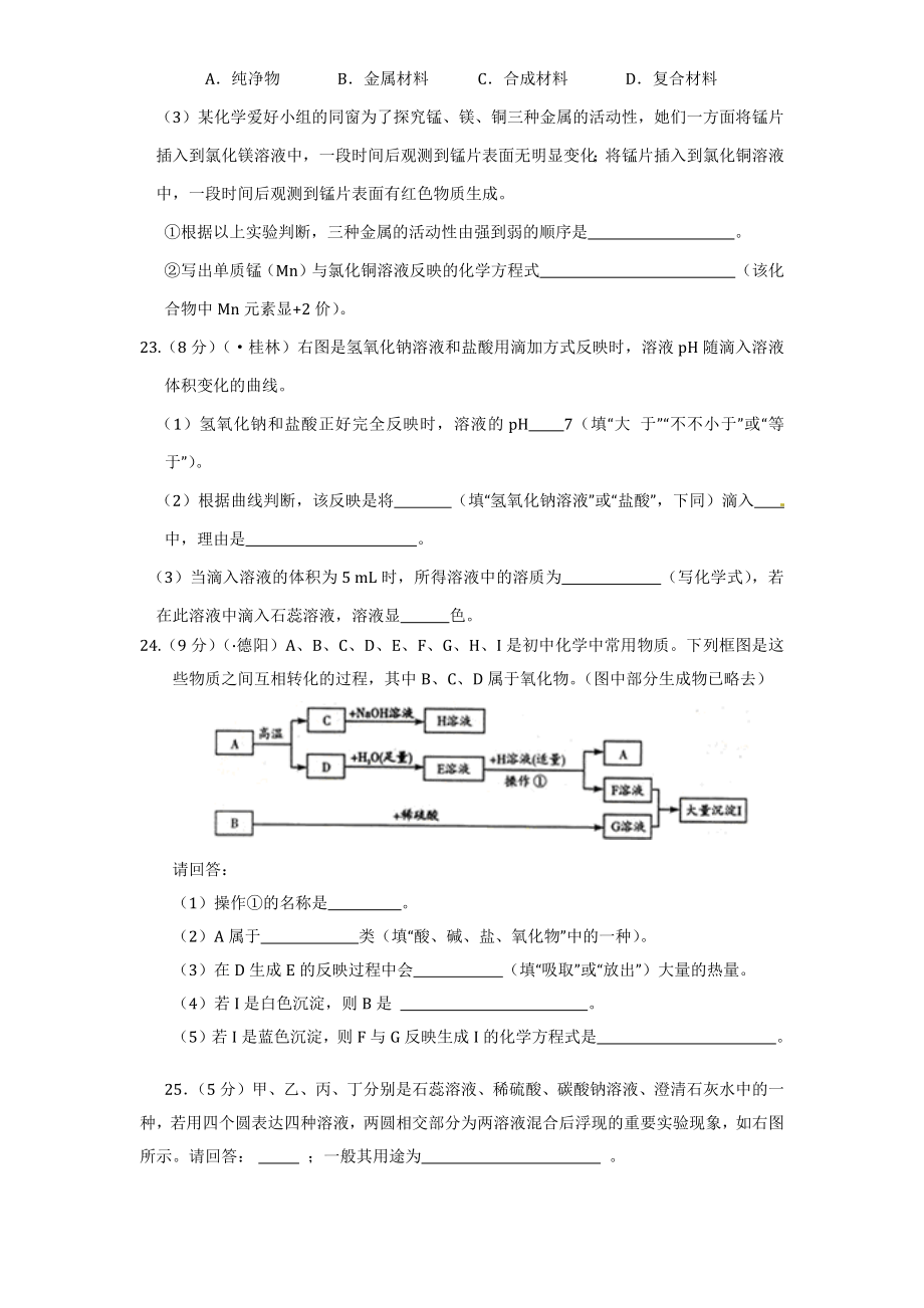 人教版九年级化学(下册)期末试题带答案.doc