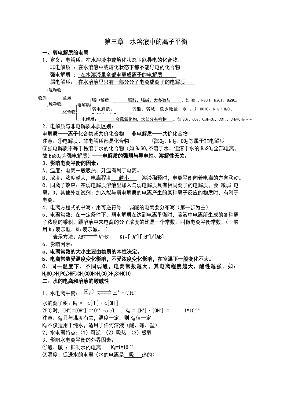 高中化学选修4第三章知识点归纳.doc