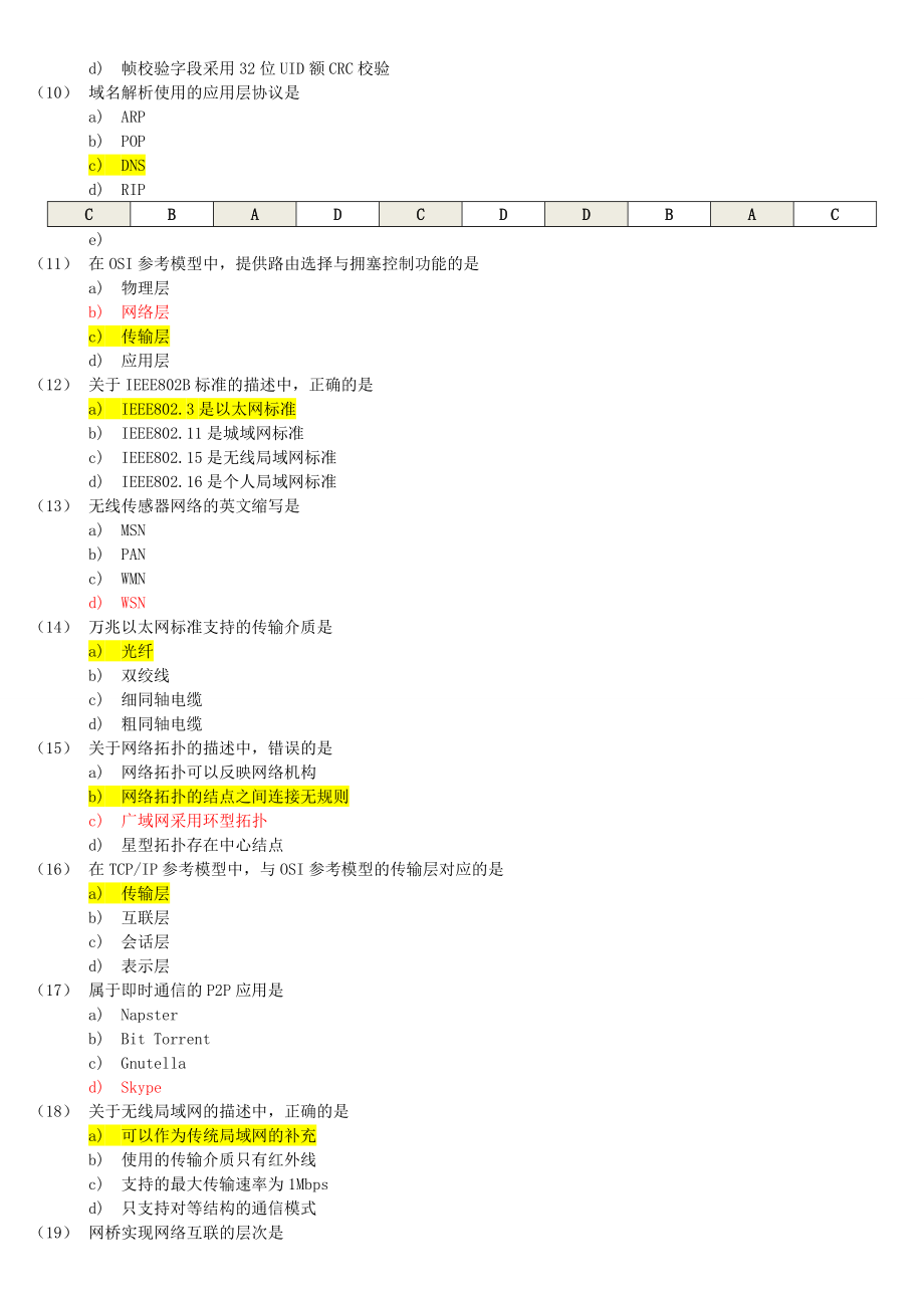 全国详细计算机等级考试三级网络技术笔试试题.与规范标准答案详解.doc