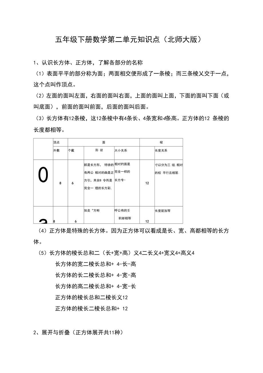 五年级下册数学第二单元知识点(北师大版).doc