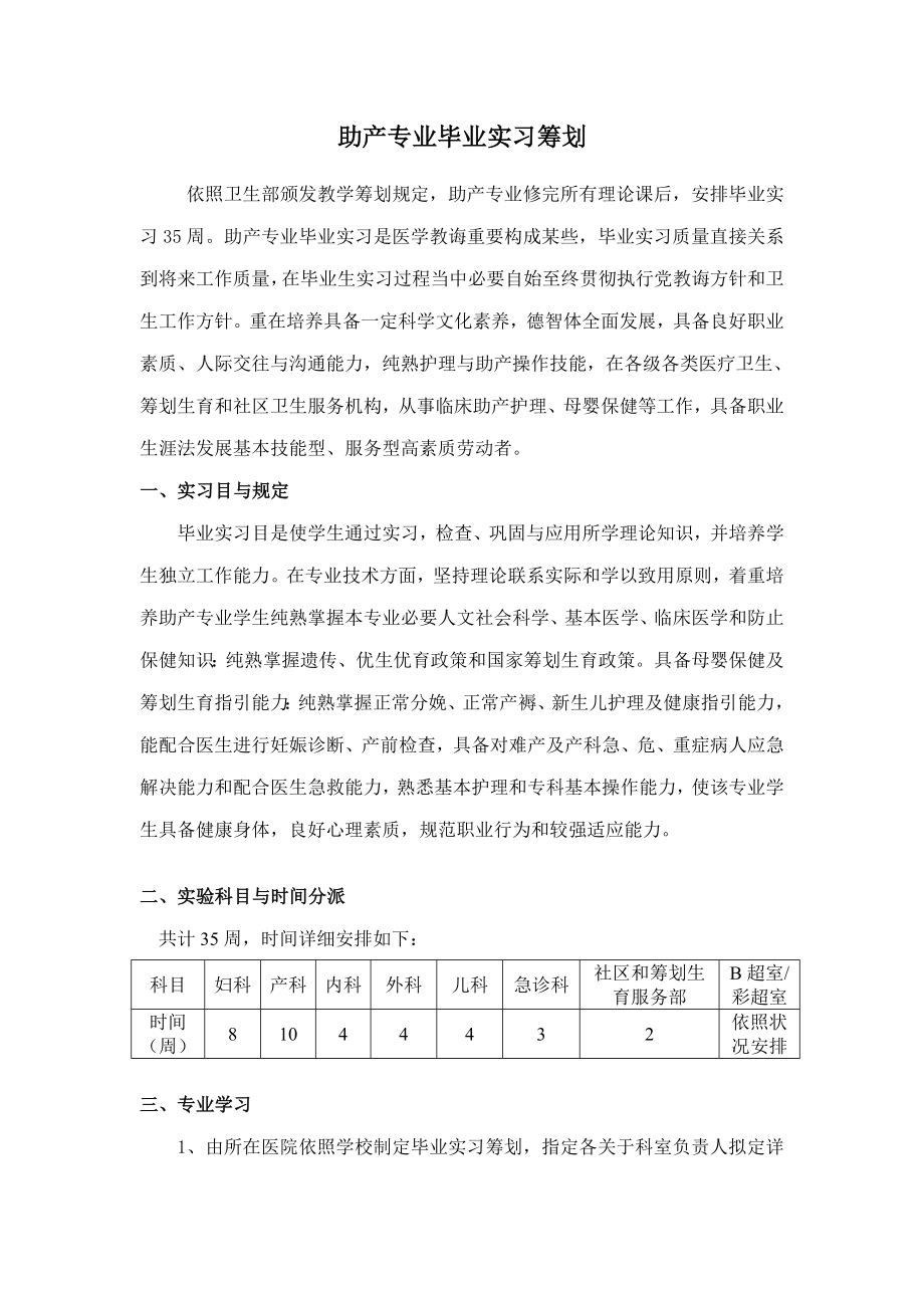 助产专业实习专题计划.doc