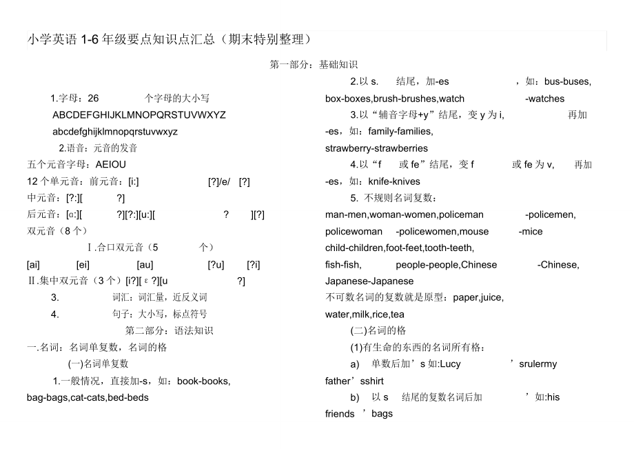 小学英语级要点知识点汇总期末特别.doc