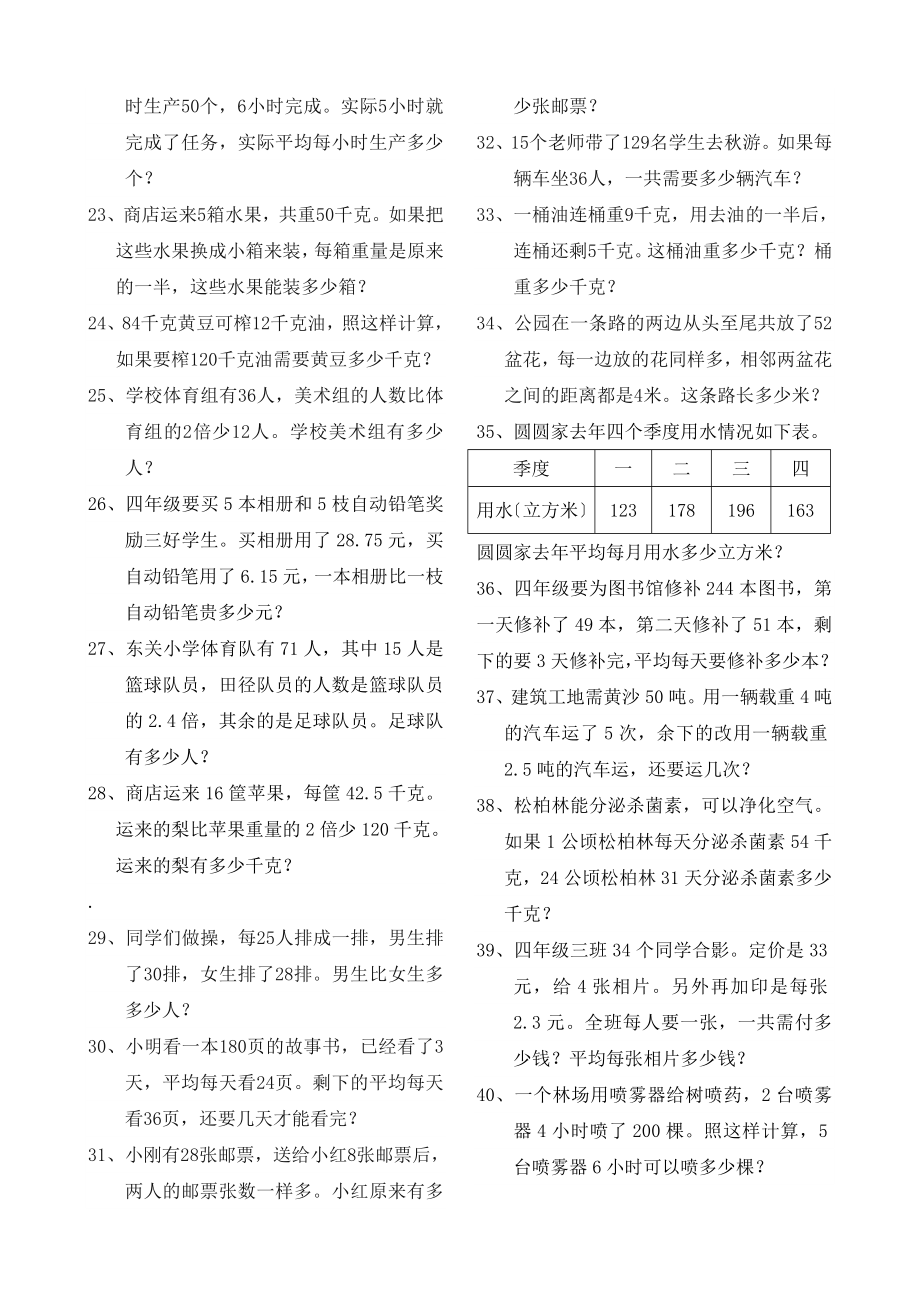 小学四年级数学易考应用题带答案.doc