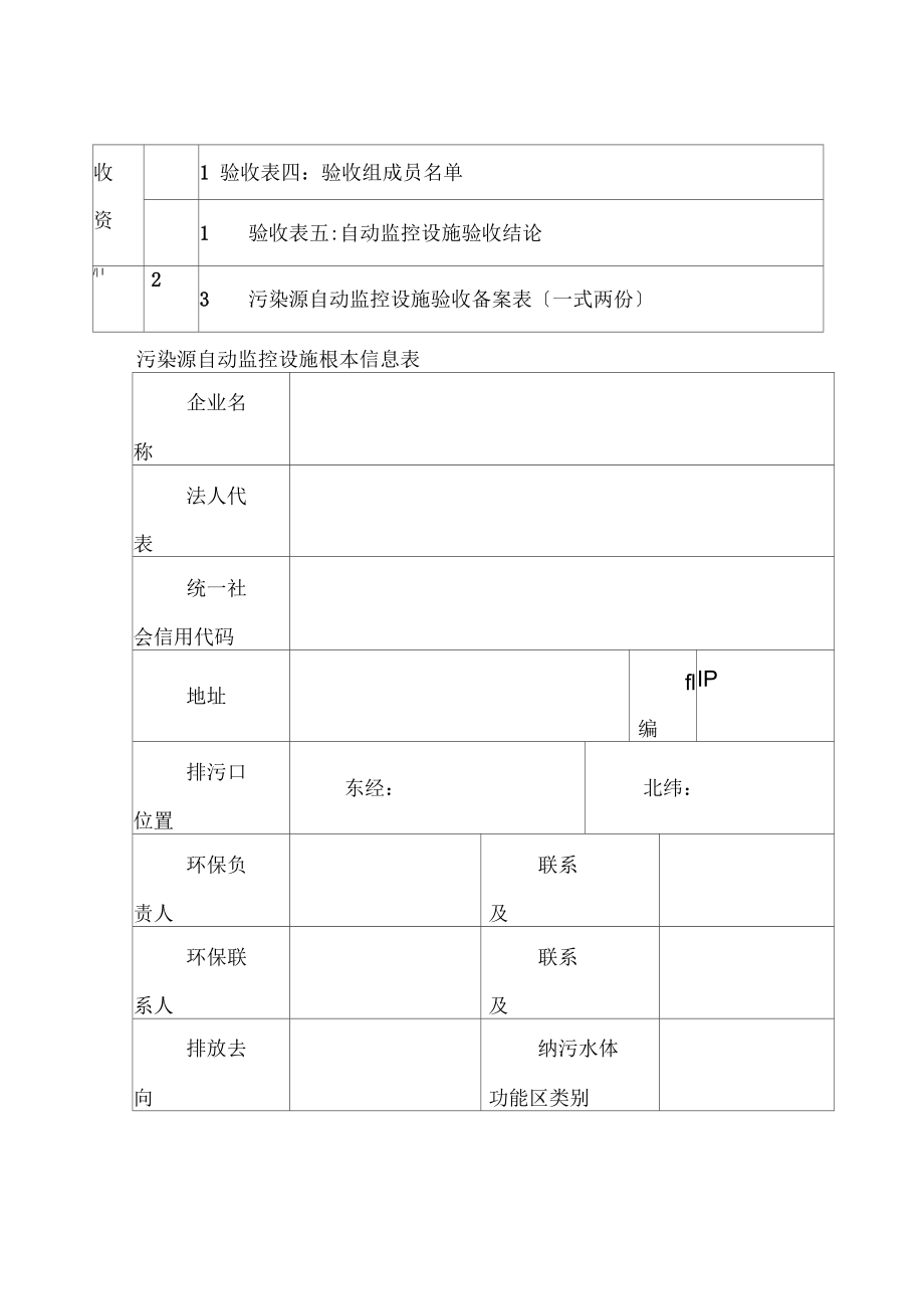 污染源自动监控设施验收备案台账.doc