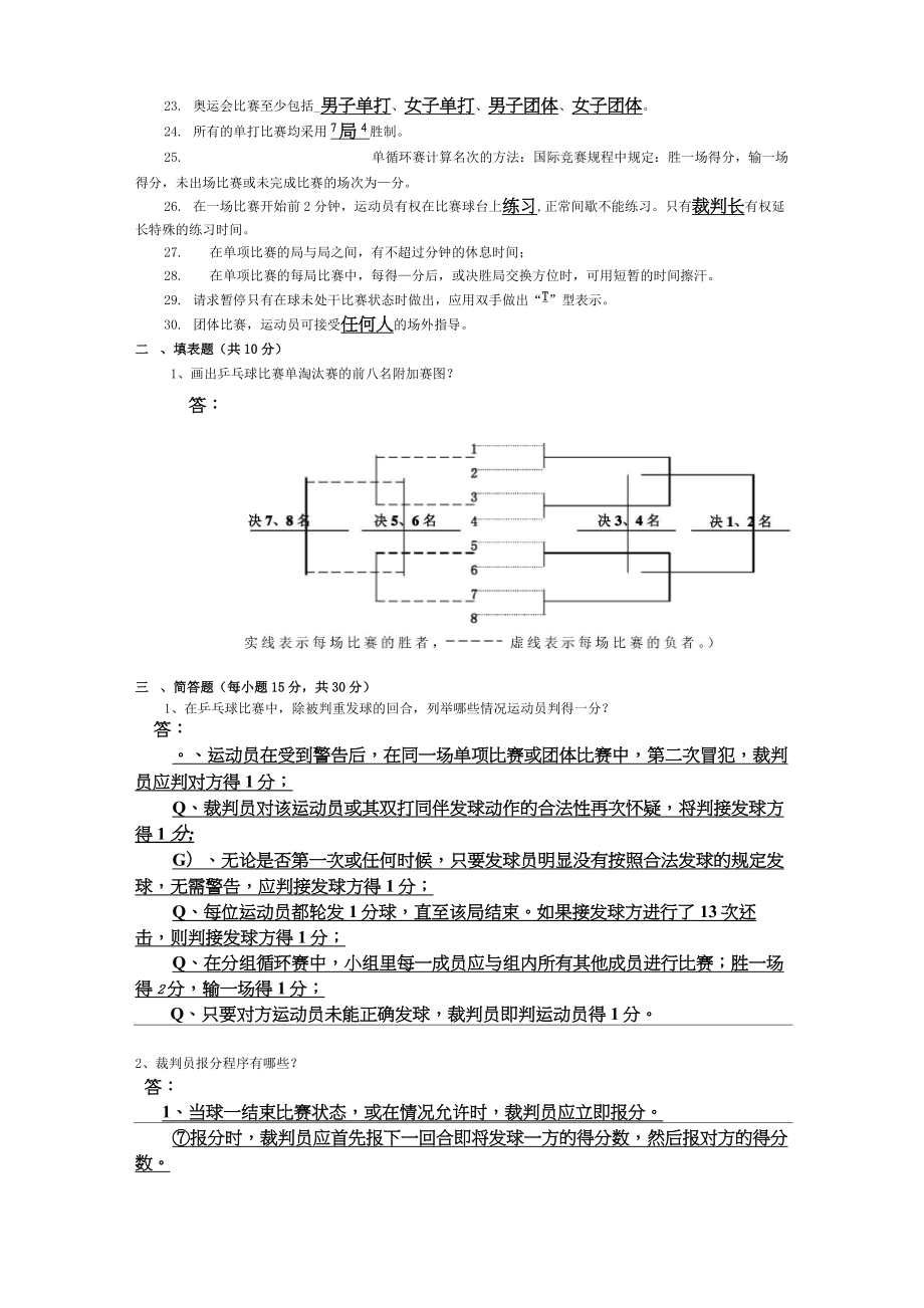 最新乒乓球三级裁判考试习题及答案.doc