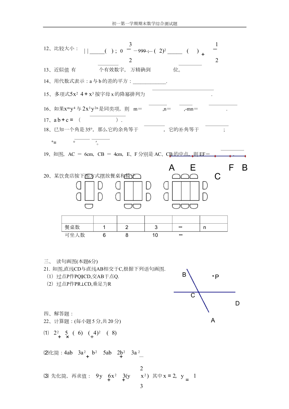 初一第一学期期末数学综合测试题.doc