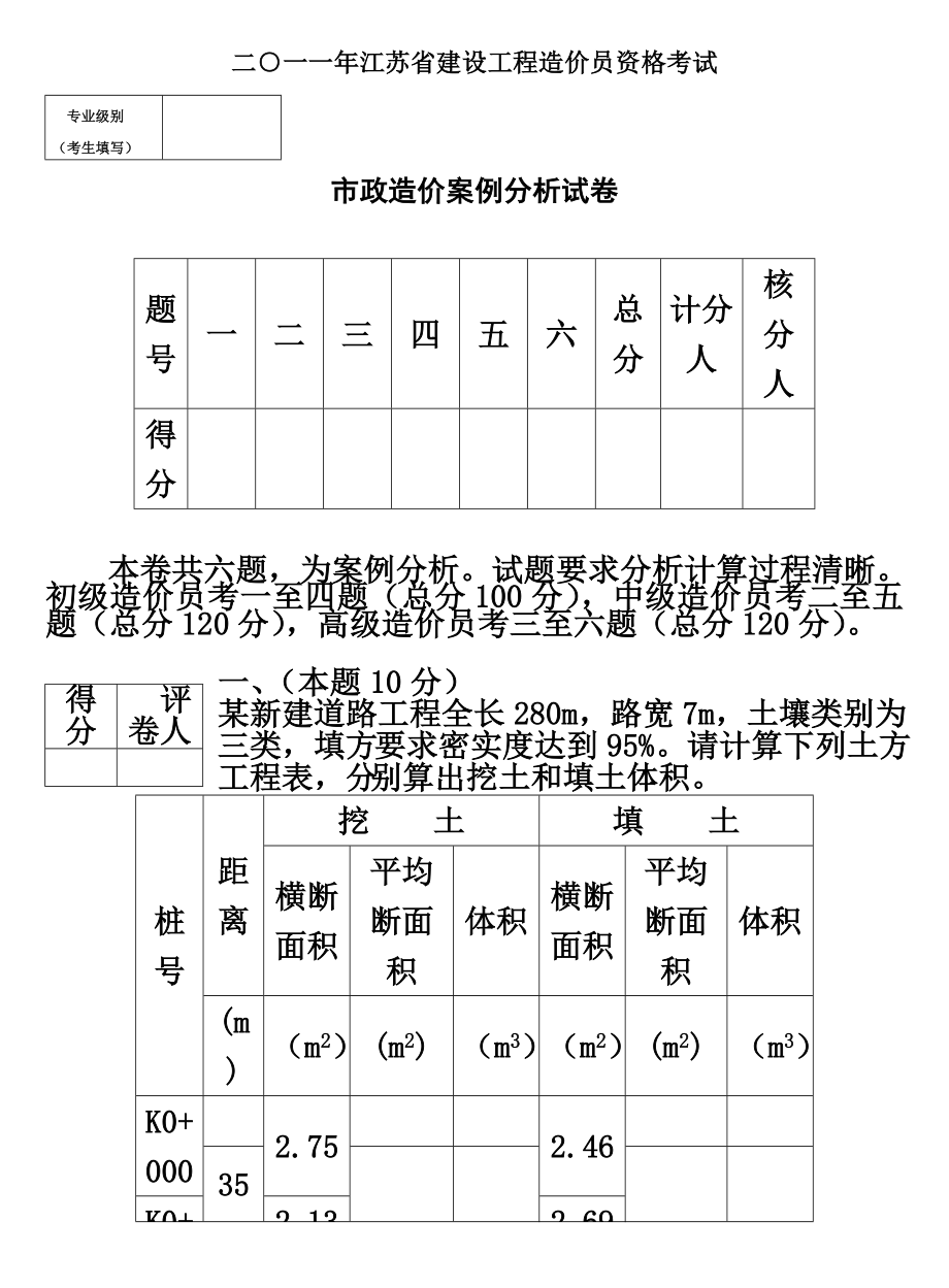 2011江苏造价员市政造价案例真题附答案.doc