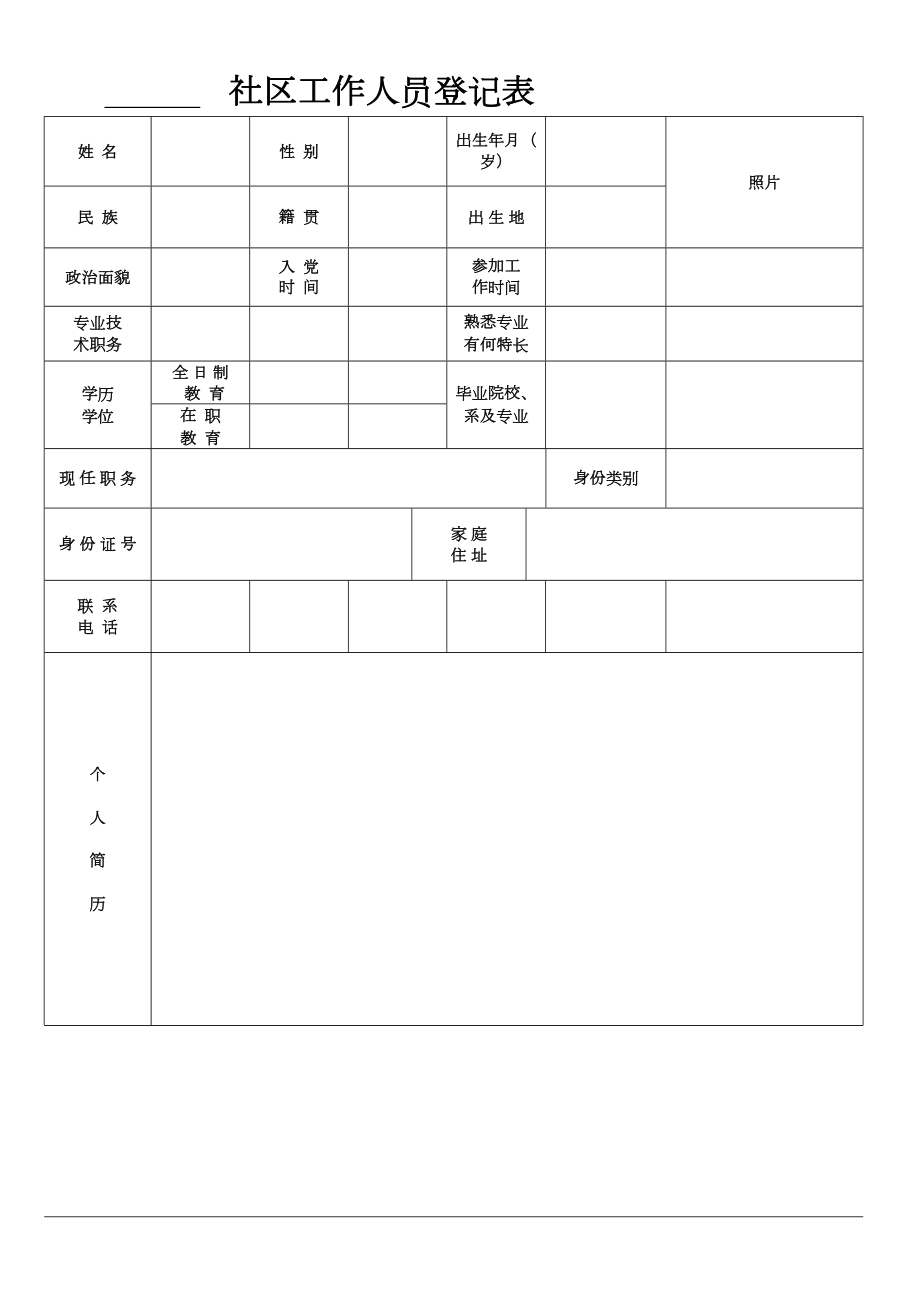 社区工作人员登记表.doc