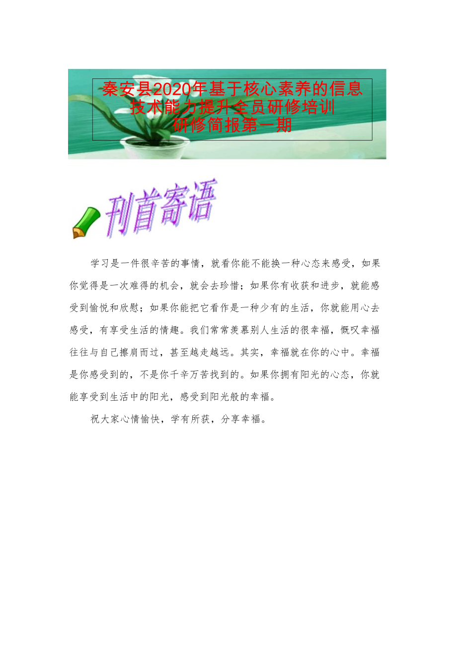 中小学教师远程研修全员培训第一期简报.doc