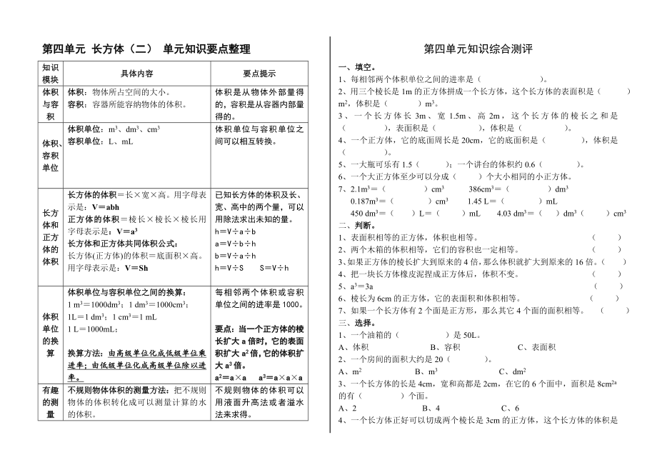 数学北师大版五年级下册第四单元要点整理.doc