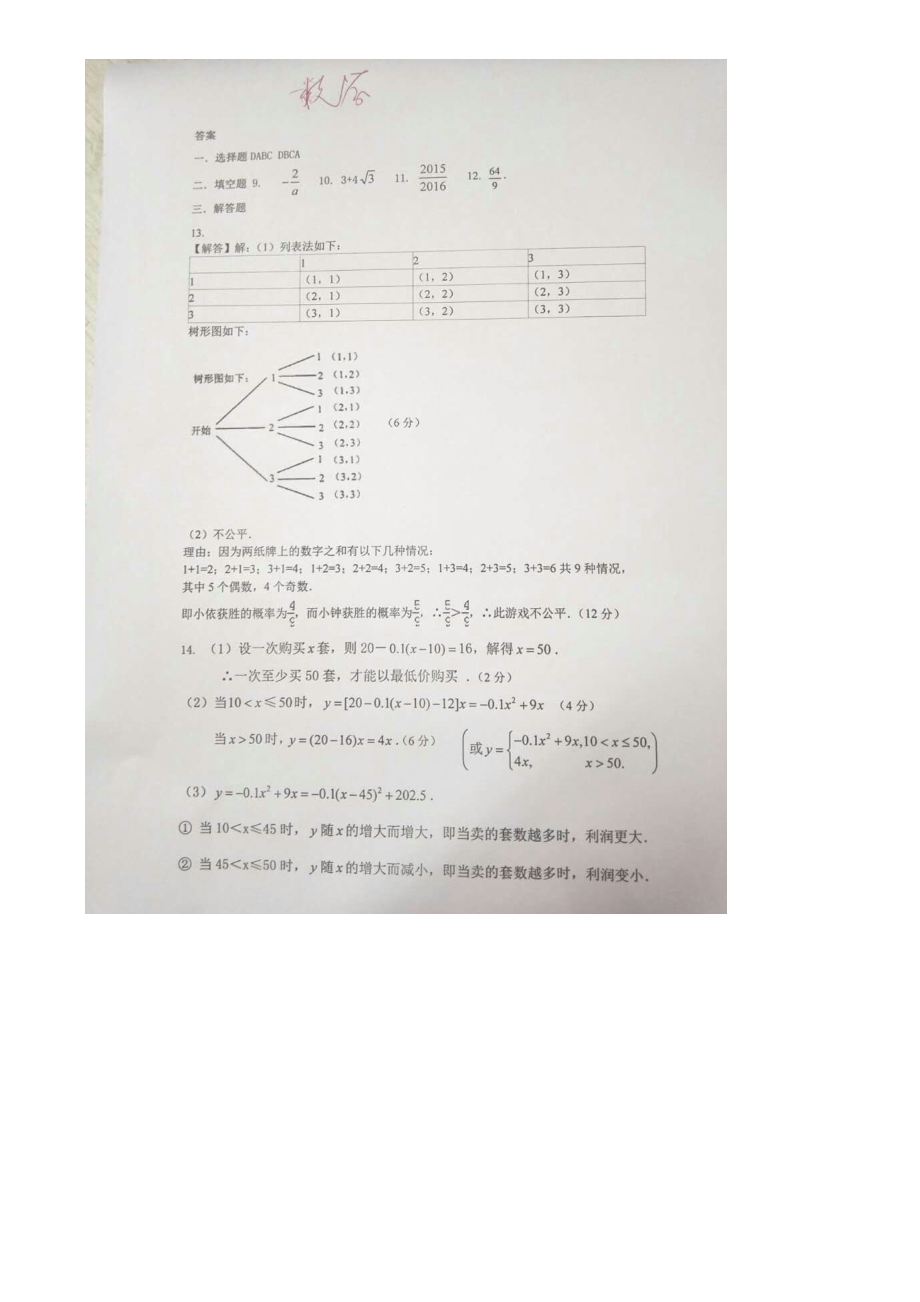 武汉一中分配生考试数学试题及答案.doc