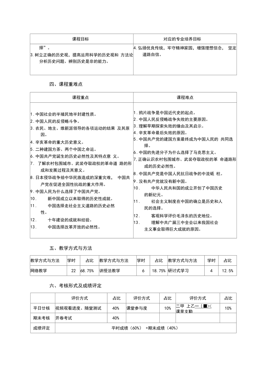 思政部《中国近现代史纲要》课程教学大纲.doc