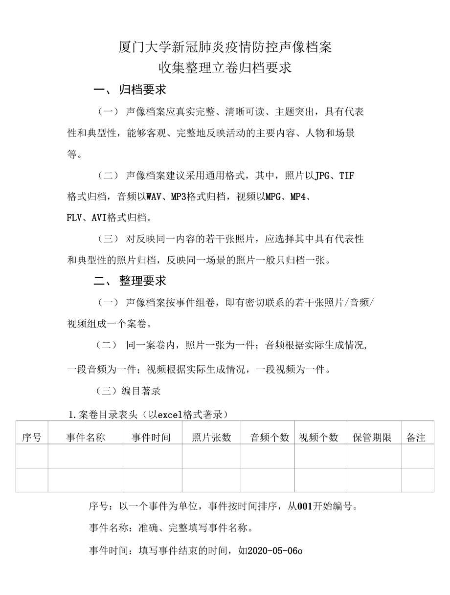 厦门大学新冠肺炎疫情防控声像档案收集整理立卷归档要求.doc