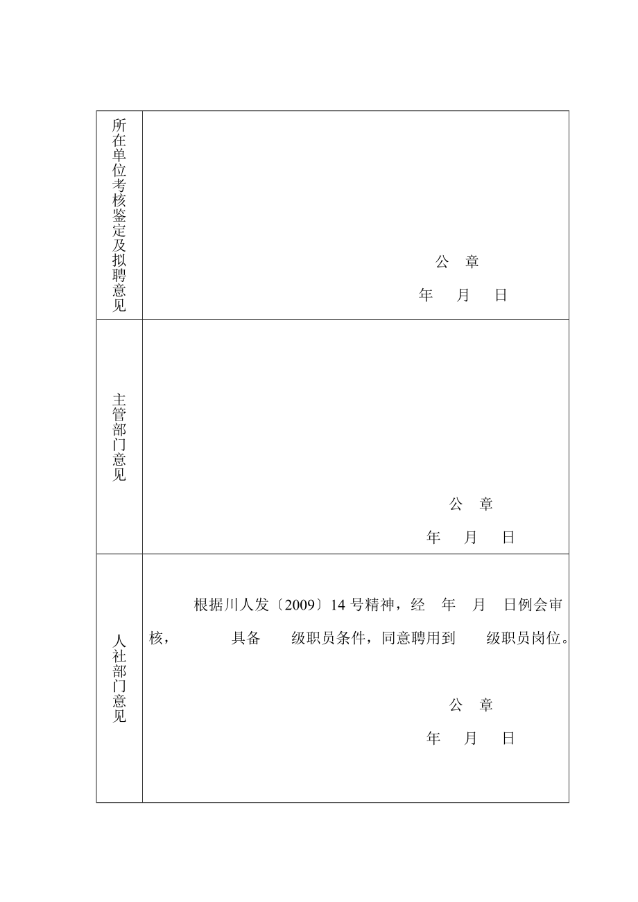 新招聘事业单位工作人员初聘岗位初聘岗位呈报表.doc