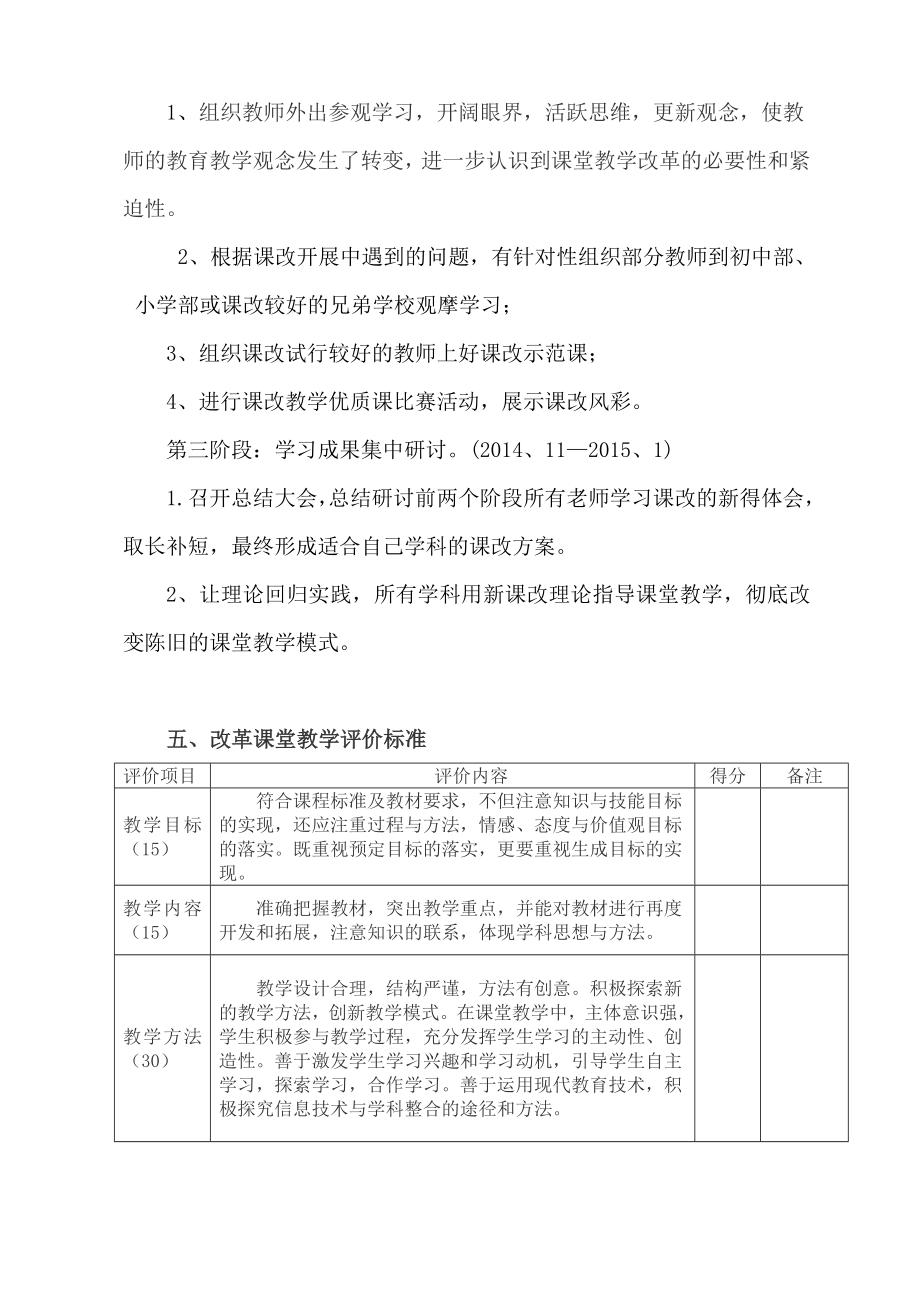 中职学校课堂教学改革实施方案word参考模板.doc