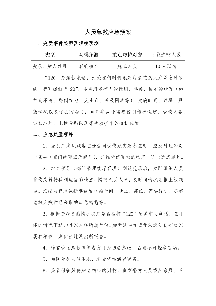 人员急救应急预案预案.doc